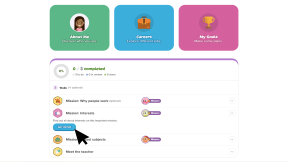 Student dashboard. In the To-do list, Mission: Interests is opened and the cursor is clicking Get started